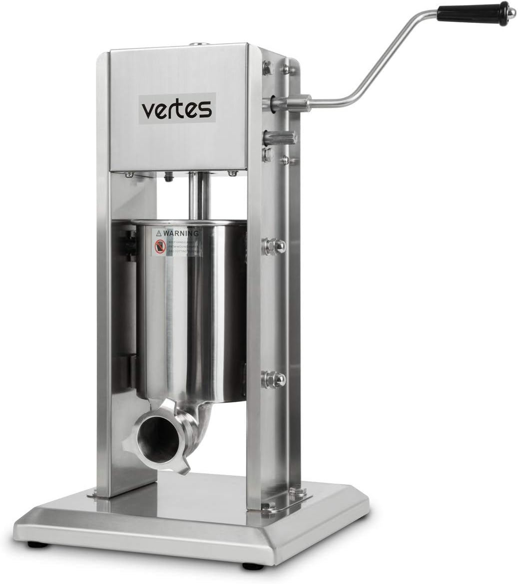 VERTES 3L Stainless Steel Sausage Filler, Stuffer and Press Vertical Heavy Duty, Manual Hand Crank, Vent Valve, 4 Stuffing Tubes of 16, 22, 32 and 38 mm, for Household or Commercial Use
