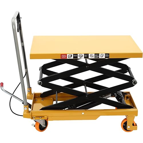 770LBS Hydraulic Lift Table Cart, 51" Lifting Height Hydraulic Material Lift Pallet Truck with 4 Locking Wheels for Material Handling and Transportation (770LBS)