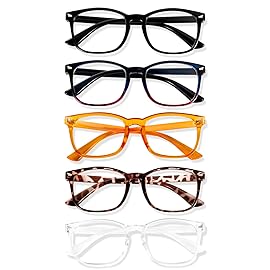 WINTOO Blue Light Glasses for Woman Men | 99% Blue Light Blocking Glasses for Computer Gaming TV Phone Screen Square Frame | Anti Eyestrain & UV Glare Protection - 5 Pair