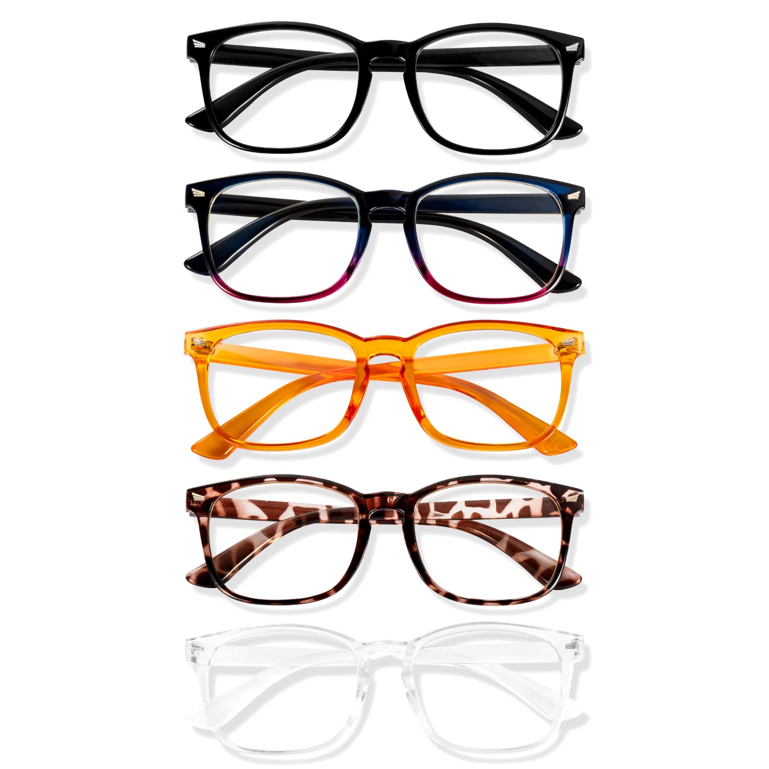 Blue Light Glasses for Woman Men | 99% Blue Light Blocking Glasses for Computer Gaming TV Phone Screen Square Frame | Anti Eyestrain & UV Glare Protection - 5 Pair