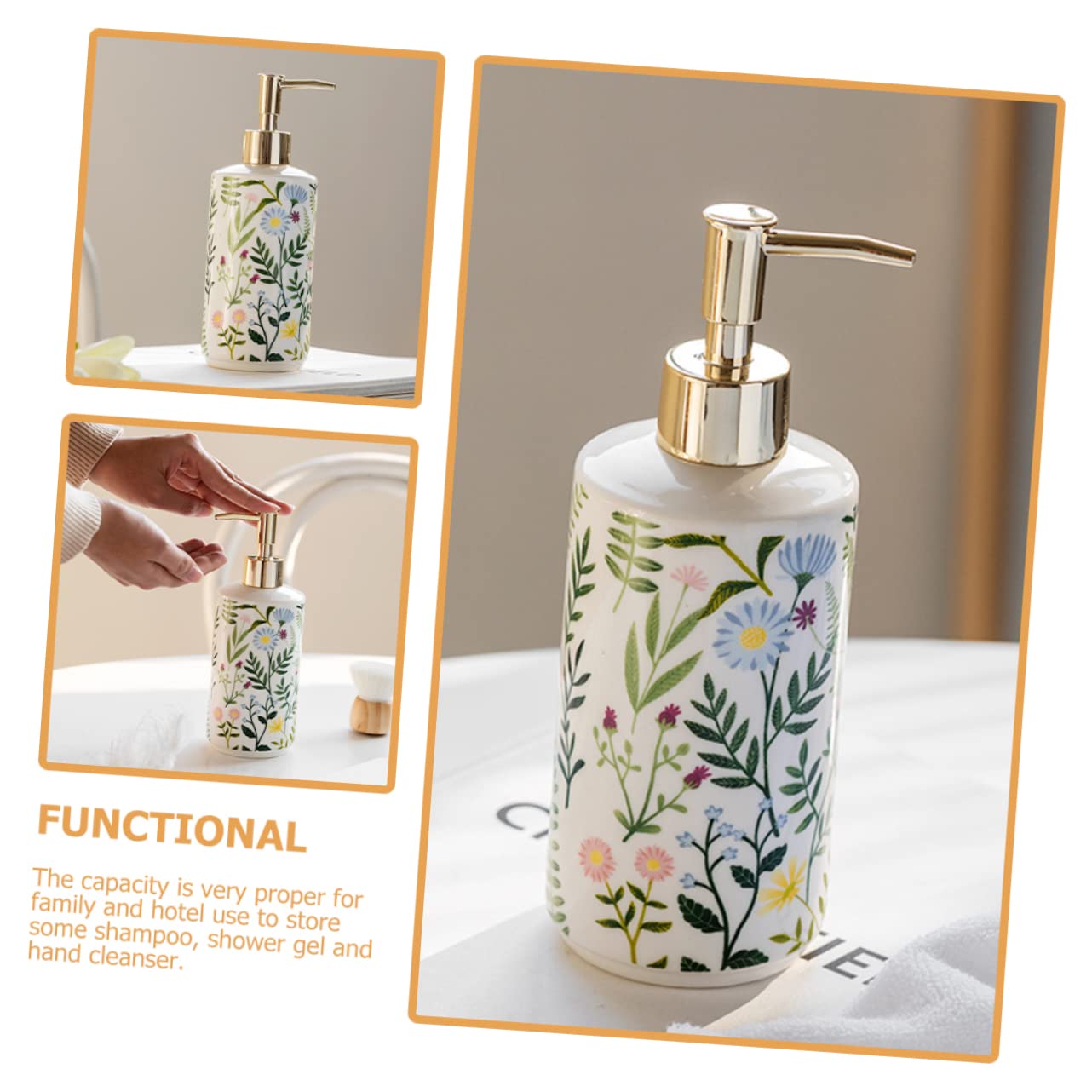 Dispensador de Loción Cerámico 430ml Bomba, Estampado Floral