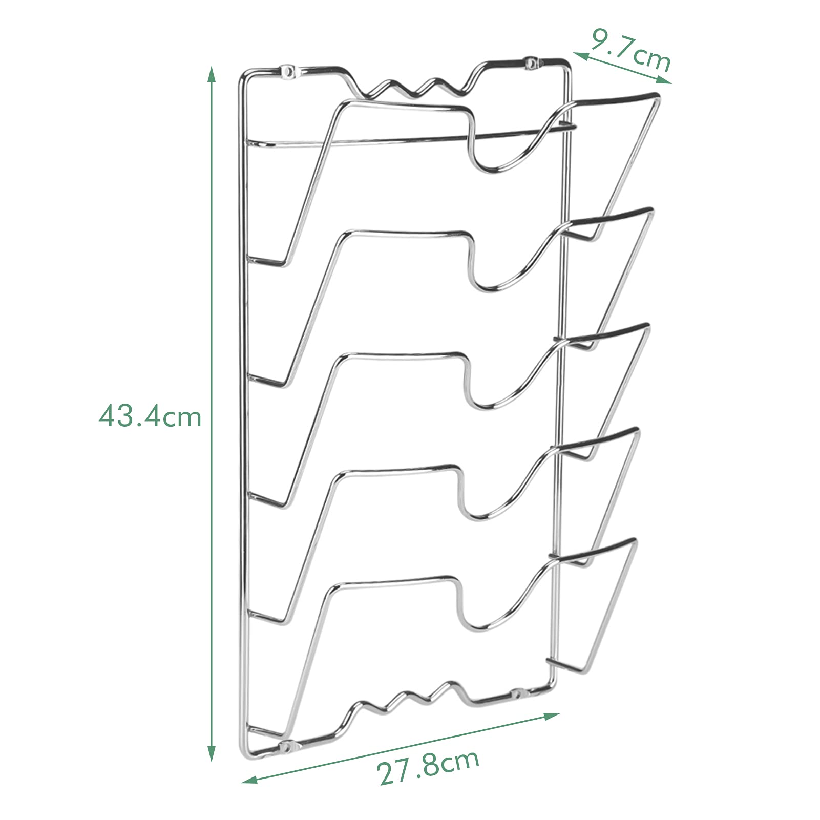 Soporte para Tapaderas de Ollas y Sartenes, Organizador de 5 Apartados, Montaje en Pared o Puerta, para Gabinete de Cocina