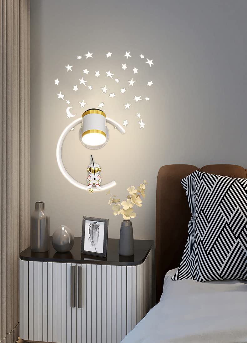Lampa ścienna z reflektorem LED 12 W Lampki nocne Możliwość ściemniania Nowoczesna lampa ścienna do wnętrz Przestrzeń Astronauta Ściana Sypialnia Dziecięca Nocna Sypialnia Chłopiec Dziewczynka Salon