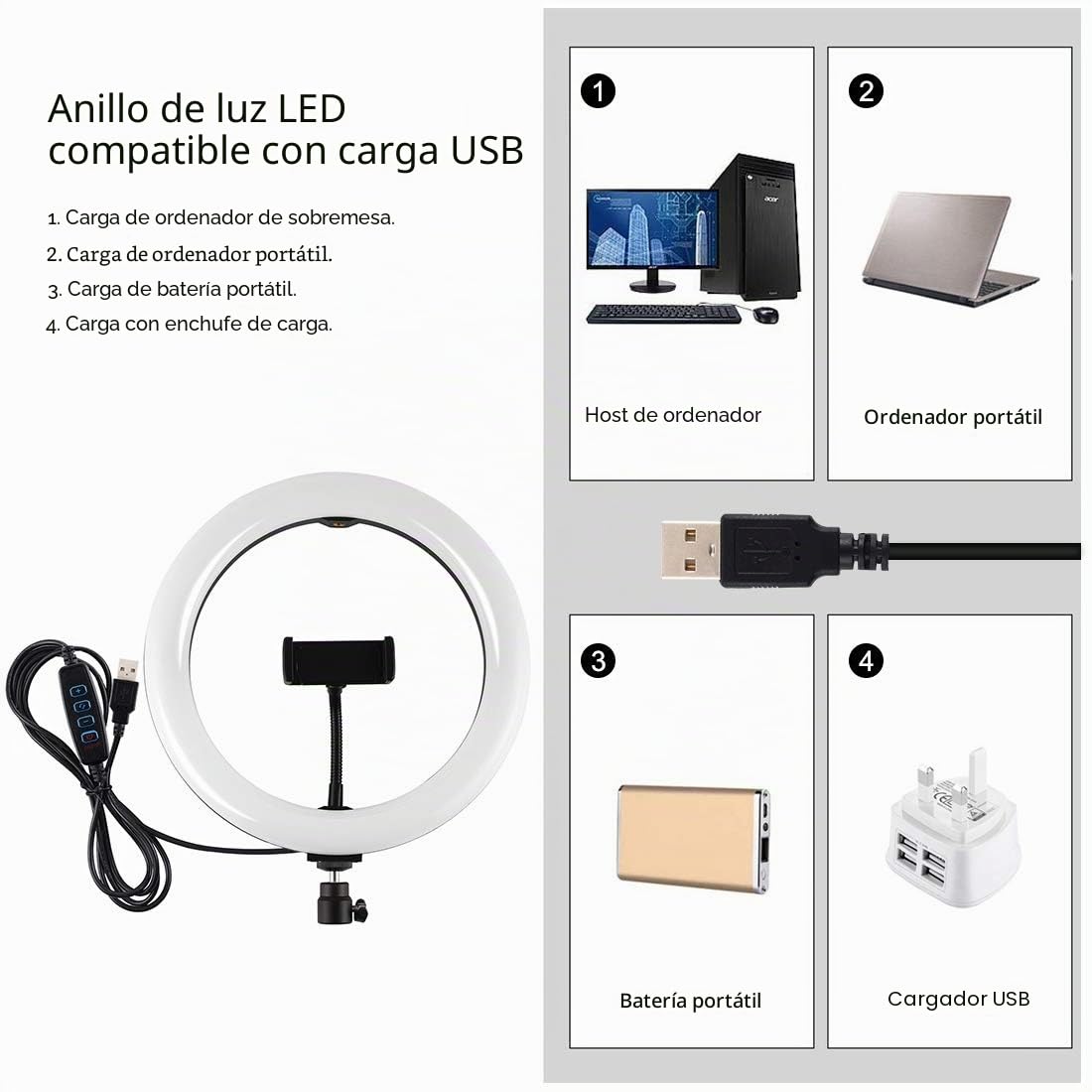Anillo, lámpara anular LED, luz Circular para Selfies fotografía Video Ring Light Anillo Luminoso para Smartphone, Tiktok, Live Stream, Vlog