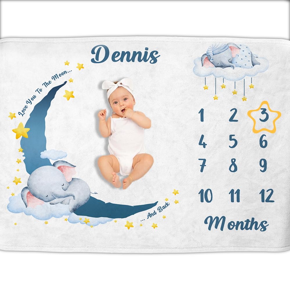 OLIVE OLIVIA Personalized Monthly Baby Milestone Blanket,50"x60"