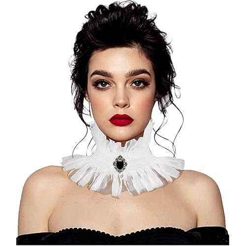 L'VOW Gothic Neck Ruff Collar Victorian Ruffle Choker with Gem for Women Girls