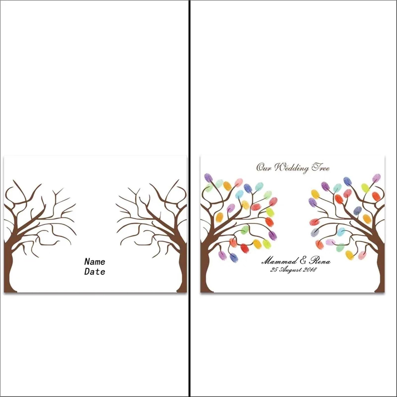 Hochzeits Fingerabdruck Baum Hochzeit Fingerabdruck Baum Leinwand Malerei DIY Gästebuch for Party Dekor(Color06,60x80cm 24x32inch)