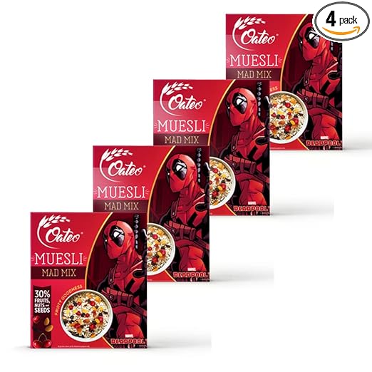 Mad Mix Muesli 400g (Pack of 4) | Contains 30% Fruits & Nuts | 100% Oats | No added Sugar | No Wheat or Corn Flakes | Breakfast Cereal