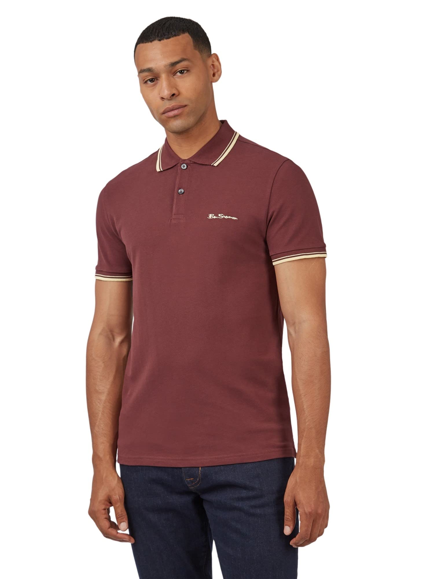 Ben Sherman Men's Aubergine Short Sleeved Regular Fit Signature Polo Shirt