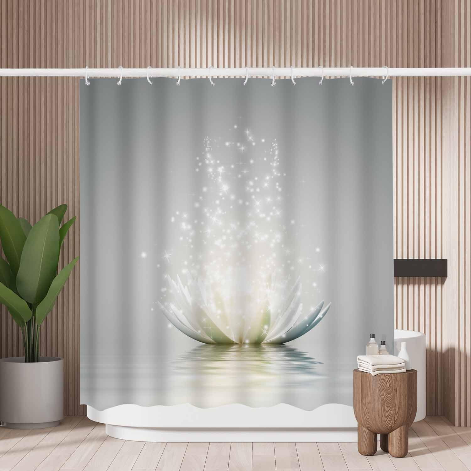 Woutay Shower Curtain Mould Proof Resistant Magic Lotus Flower,Water Repellant Fabric,Polyester,with 12 Plastic Hooks
