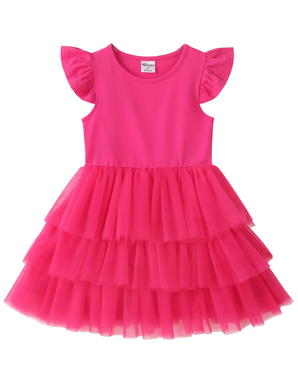 Noomelfish Girls Short Sleeve Layered Tulle Tutu Dress Ruffle Tiered Summer Princess Party Sundress (2-8 Years)
