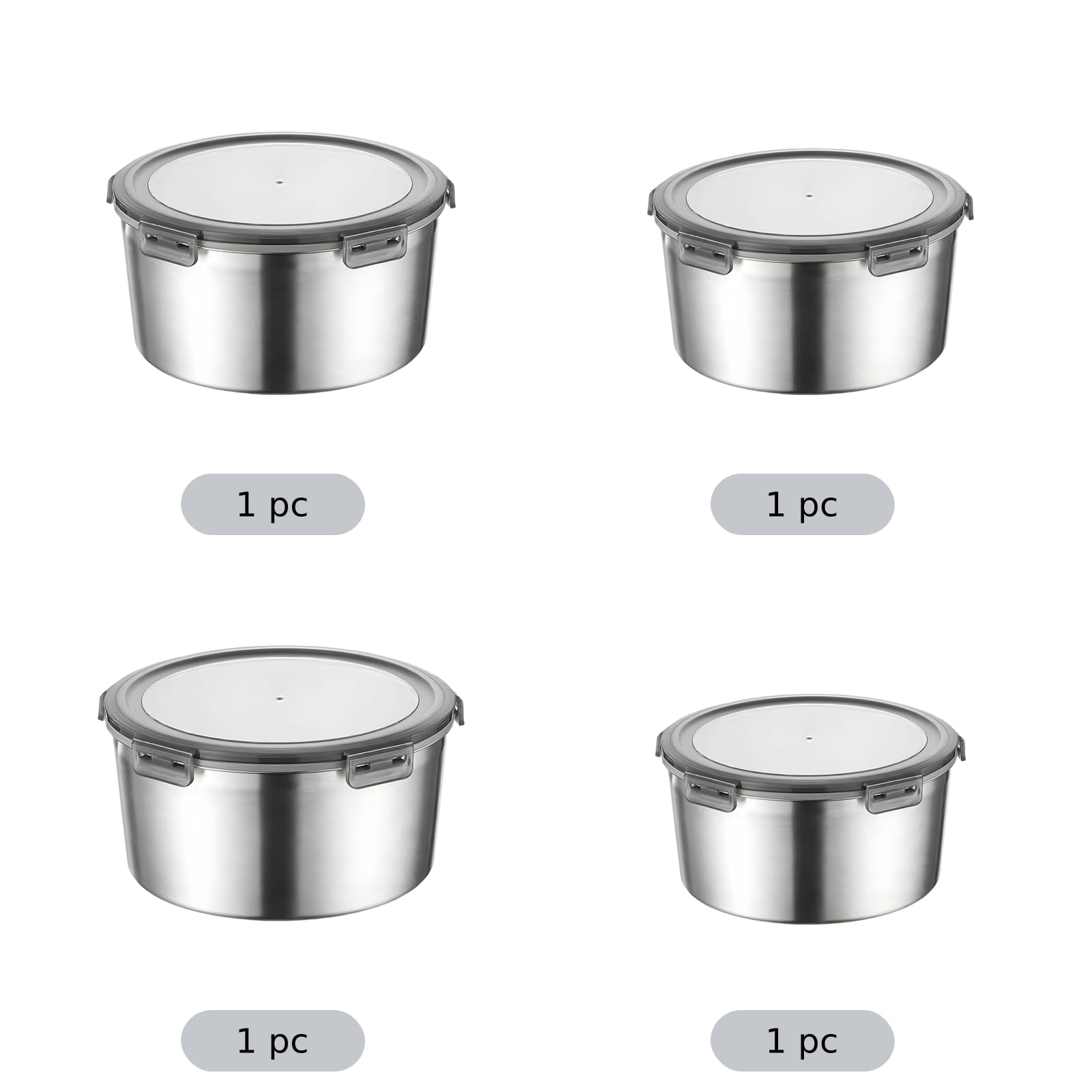 Generisch 4 Stück Frischhaltedosen aus 316 Edelstahl, 400ml 600ml 1100ml 2200ml runde luftdichte Metall-Vorratsbehälter mit Deckel, stapelbar, Kühlschrankorganisation für Mittagessen, Obst