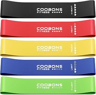 COOBONSFITNESS Resistance Bands Set: 5 Levels 10-40lbs Latex Loop Bands for Legs, Glutes, Full Body Workout, Yoga, Home Gym
