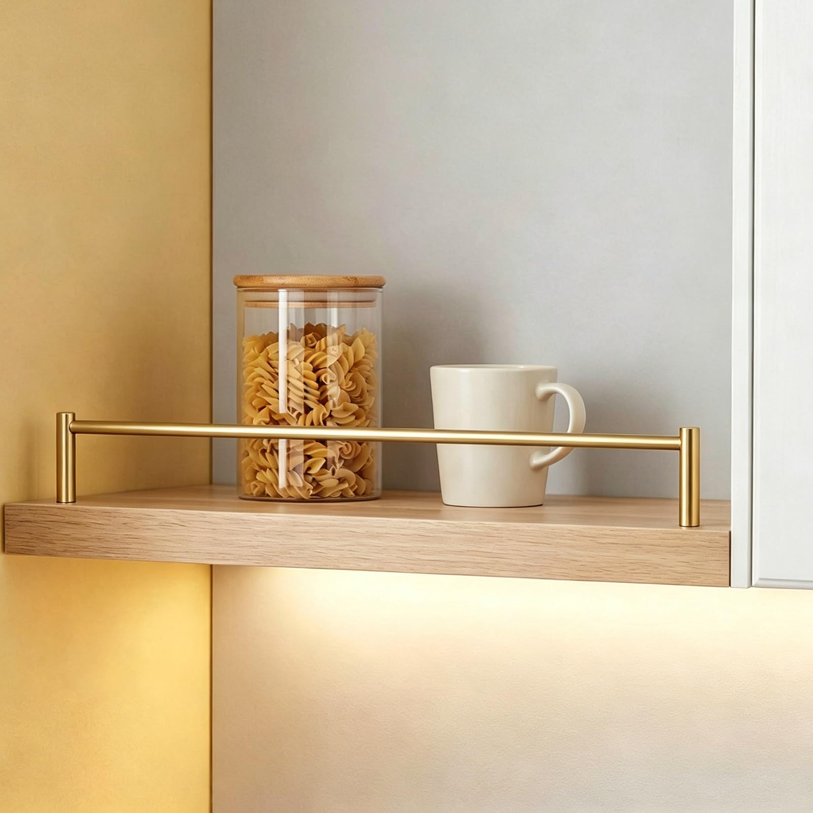 Blazea Gold Metal Cabinet Shelf Rail With Spindles, Gallery Guardrail Bar For Bookshelf/Kitchen Shelves, Decorative Anti-Fall Floating Storage Rack Fence Rod(,26In(66Cm))