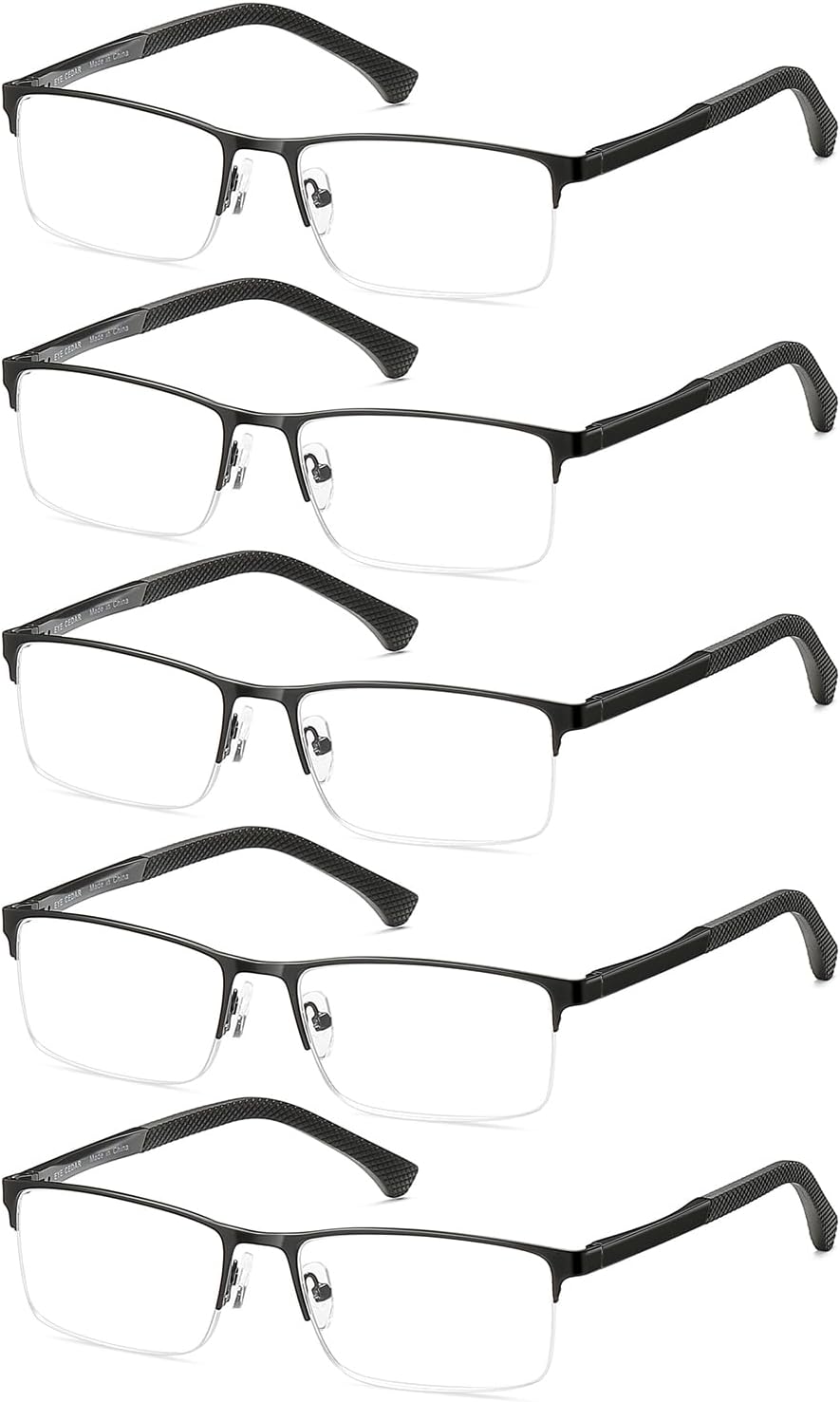 EYECEDAR 5-Pack Reading Glasses for Men Metal Half Frame Rectangular Style Spring Hinges Eyeglasses Mens Readers 1.75