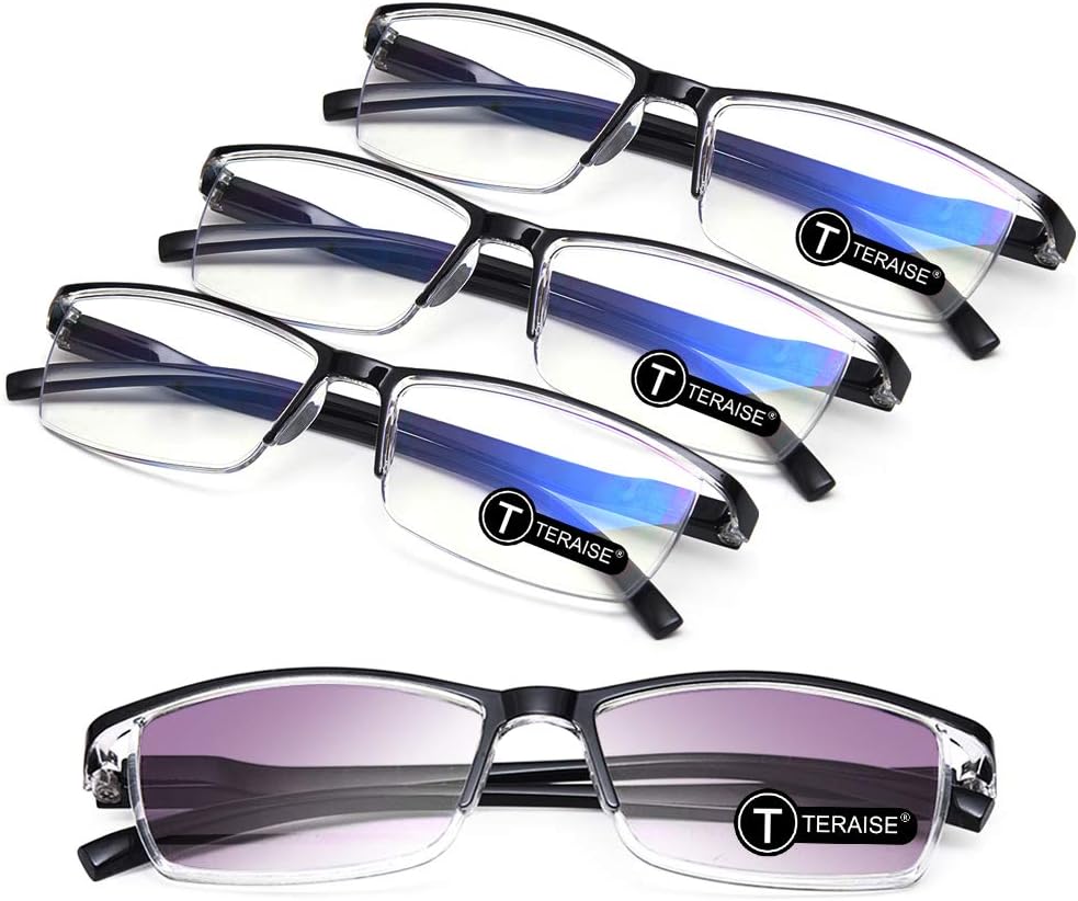 TERAISE Anti- UV Reading Glasses 4 Pairs Blue Light Blocking Reader Womens Mens