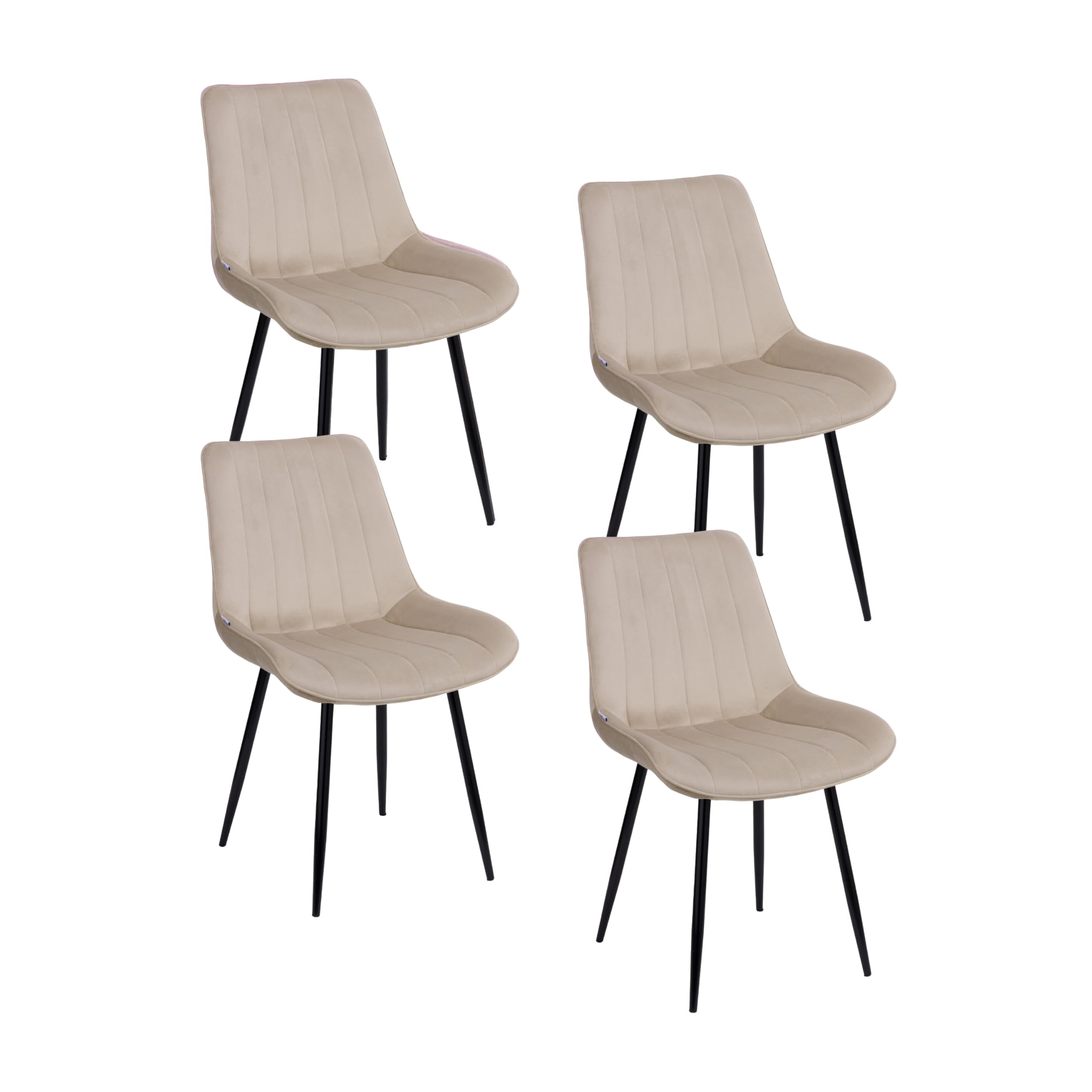 Baroni Home Juego de 4 sillas Modernas con Revestimiento de Terciopelo y Patas de Acero Negro, para salón, Dormitorio, Comedor, 53 x 86 x 44 cm, Beige
