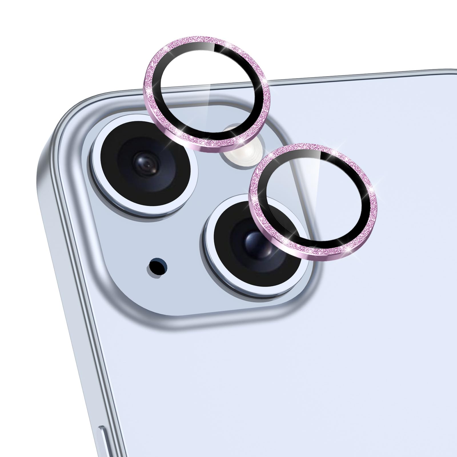 Avocase for iPhone 15/iPhone 15 Plus Camera Lens Protector, Individual Metal Ring Tempered Glass Lens Cover,[Strong Adsorption] Scratch Resistant Thin HD Clear Lens Cover, 1 Set-Purple Sparkly