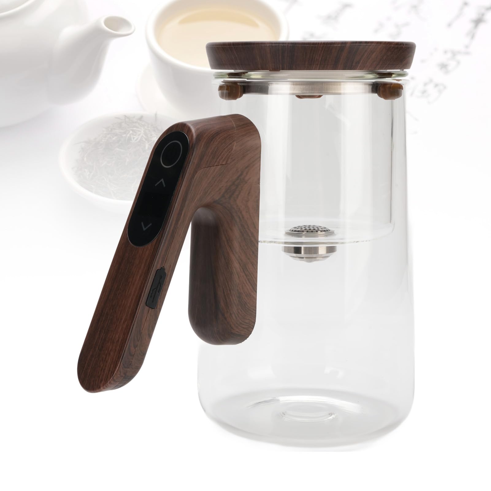 Théière en verre de 800 ml avec séparation magnétique de l'eau, passoire et minuterie pour préparer le thé