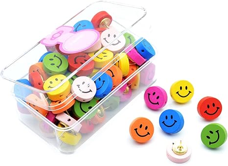 Amazon Co Jp 押しピン 画鋲 画鋲抜き がびょう がびょう おしゃれ 画鋲木製 画びょう 可愛い画鋲 フォトウォール マップ Diyツール 掲示板 またはコルクボード 70個 ラウンドスマイリー 文房具 オフィス用品