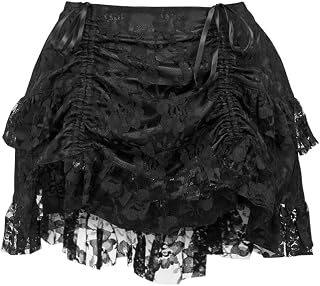 Women's Black Lace Ruched Bustle Skirt