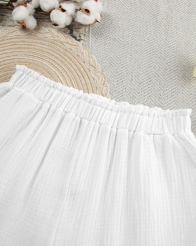 Womens Muslin Pajama Set Cotton Gauze Loungewear 3 Piece Long Sleeve Button Down Sleepwear Ruffle Pj Set - Image 5