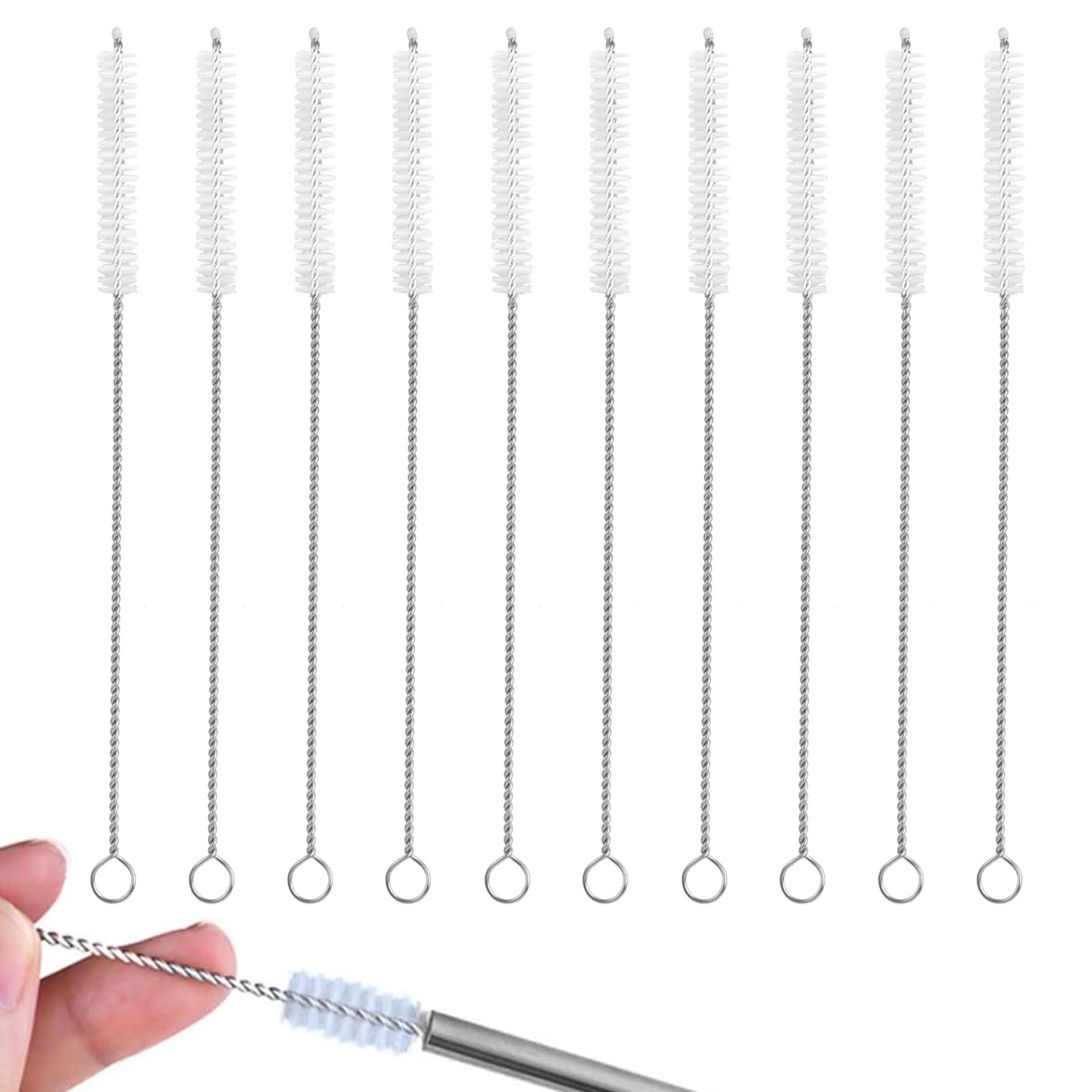 Fuletooye White 10 Pcs Straw Cleaner Brush, Extra Long 12In Nylon Bottle Brush,Baby Bottle Brush,Reusable Straw Brush For Washing Glass Silicone Metal Straw Teapot Spout Milk Bottle