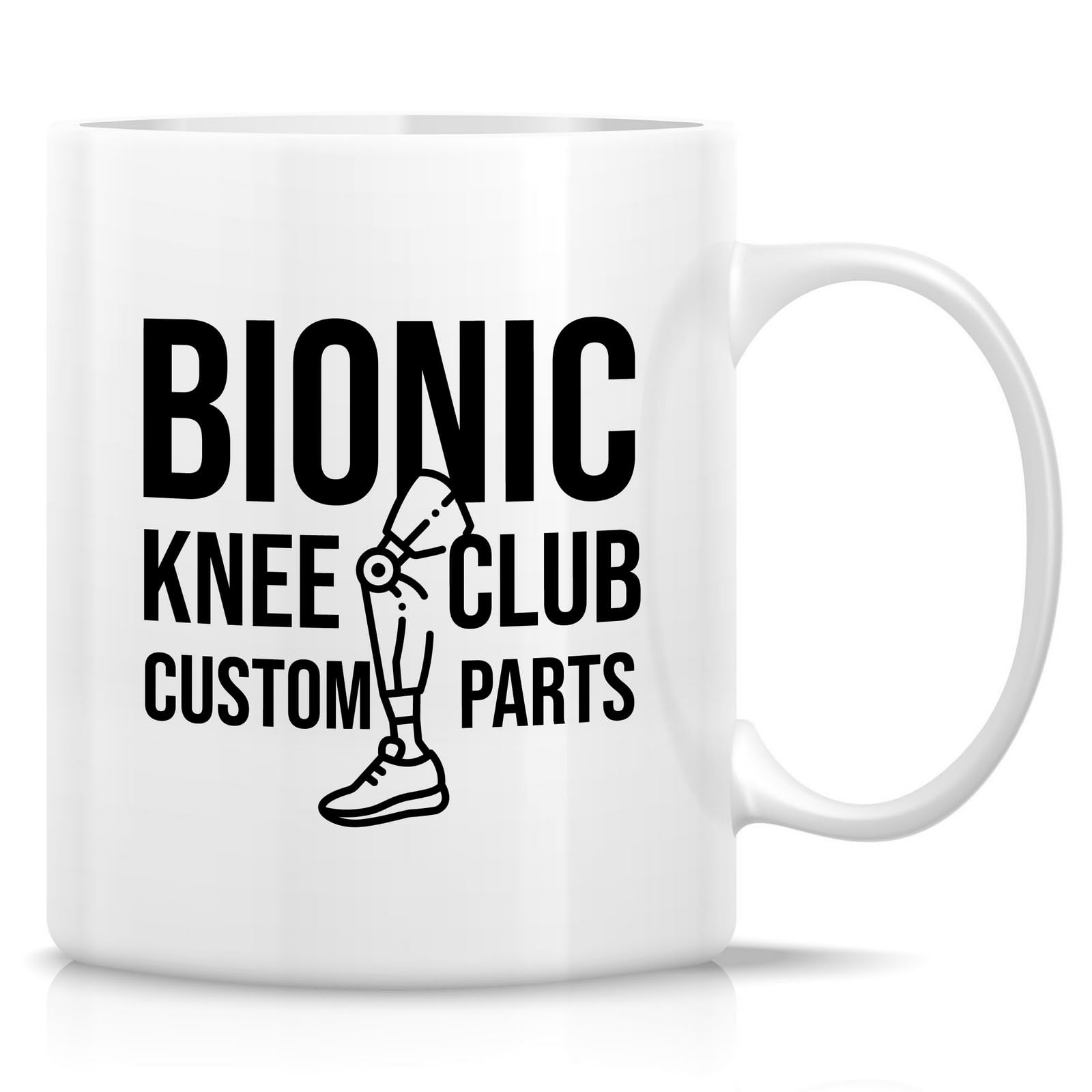 Retreez Funny Bionic Knee Club Mug - 11 Oz Ceramic Coffee or Tea Cup - Hilarious Gift for Knee Replacement Warriors - Ideal for Joint Surgery Recovery, Birthday, and Get Well Wishes - Gift for Friends