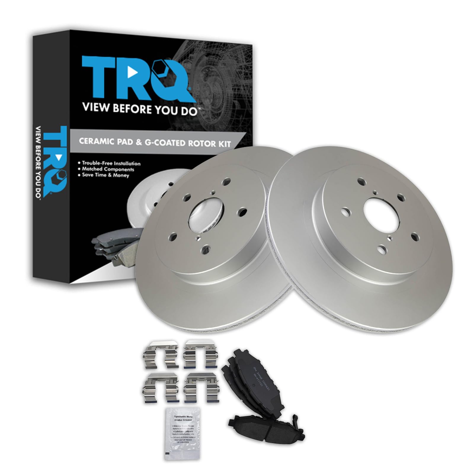 TRQ Rear Brake Pad and Rotor Set Ceramic G Coated Rotors Compatible with 2016 Subaru WRX