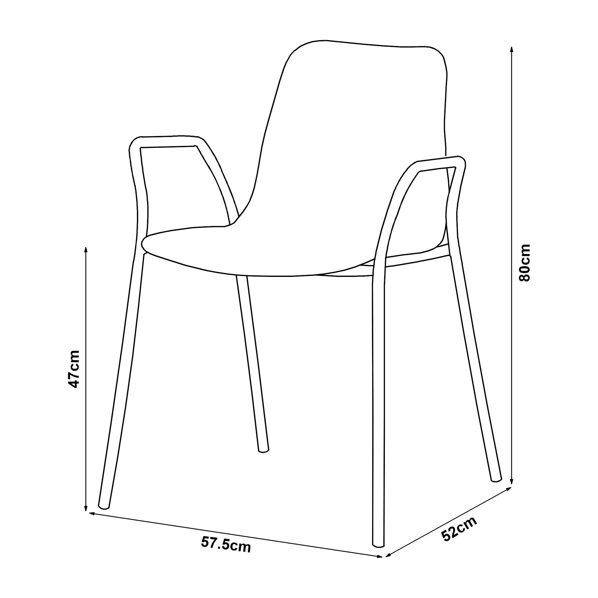 [en.casa] Silla de Comedor con Reposabrazos y 4 Patas máx. 130 kg Silla de Cocina Salón Plástico y Metal 80 x 58 x 52 cm - Blanco