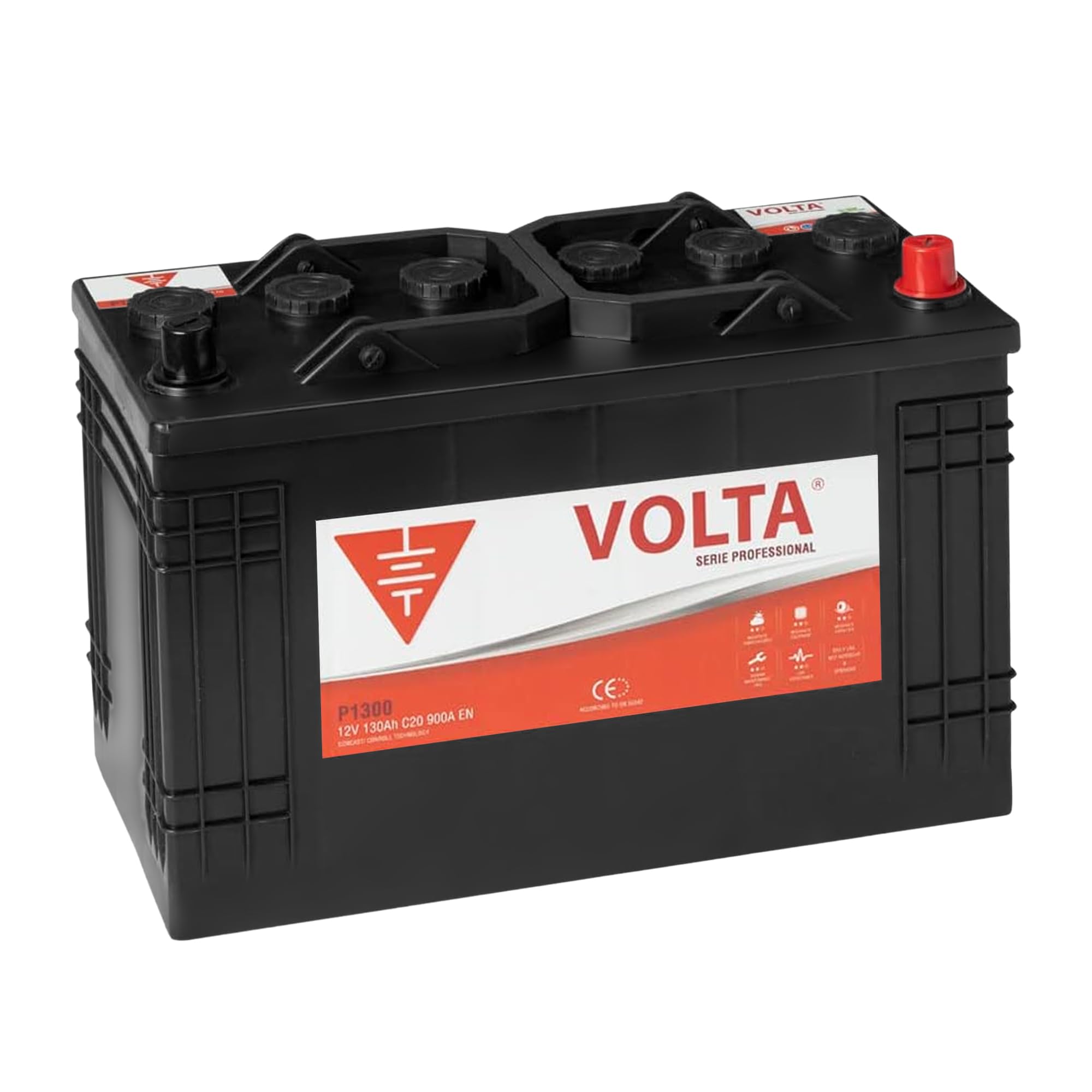 Bateria de Camión Professional 130Ah 900A Volta P1300D - Borne +Dcha - Medidas Largo 345 x Ancho 175 x Alto 238 mm con 2 años de Garantía - Fabricación Europea.