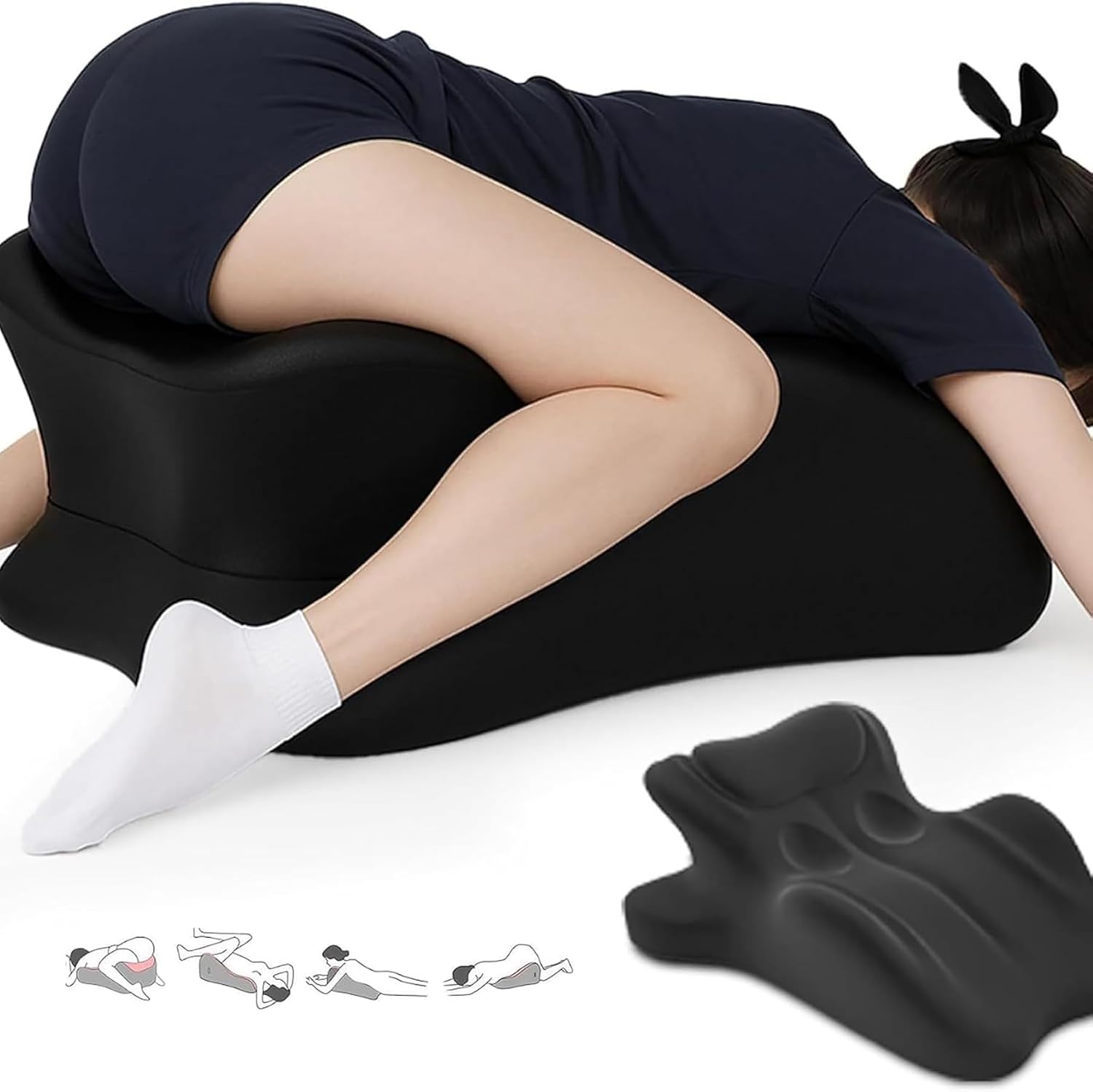 Memory Foam Wedge Pillow, Contour Support Pillow, 27° Lumbar and Neck Angle Support, Multi-Position Adjustable Support Pillow (Black)