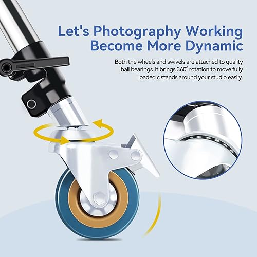 Miniatura 4 de Ruedas de soporte para fotografía C de 0.984 in: soporte C resistente con base de rueda de brazo de pluma, compatible con Takerers/Neewer y otras