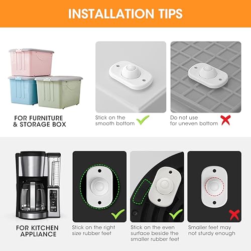 Miniatura 5 de Aieve Ruedas giratorias autoadhesivas, paquete de 8 rodillos para electrodomésticos de cocina, ruedas para electrodomésticos pequeños, mini ruedas