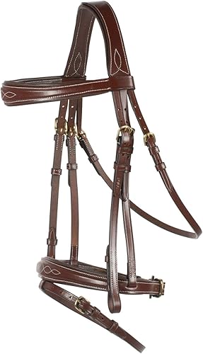 HORZE Sion - Brida acolchada de piel para caballo, con banda nasal y riendas de goma, color negro