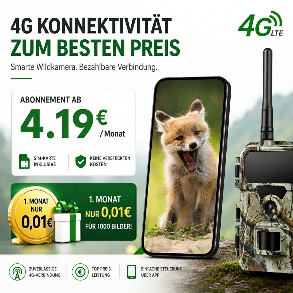VOOPEAK 4G LTE Wildkamera mit SIM Karte, Wildtierkamera mit Handyübertragung App, 32MP 1080P Jagdkamera mit unsichtbarer Nachtsicht, 120° Weitwinkel, IP66 Wasserdicht Kamera für Wildbeobachtung