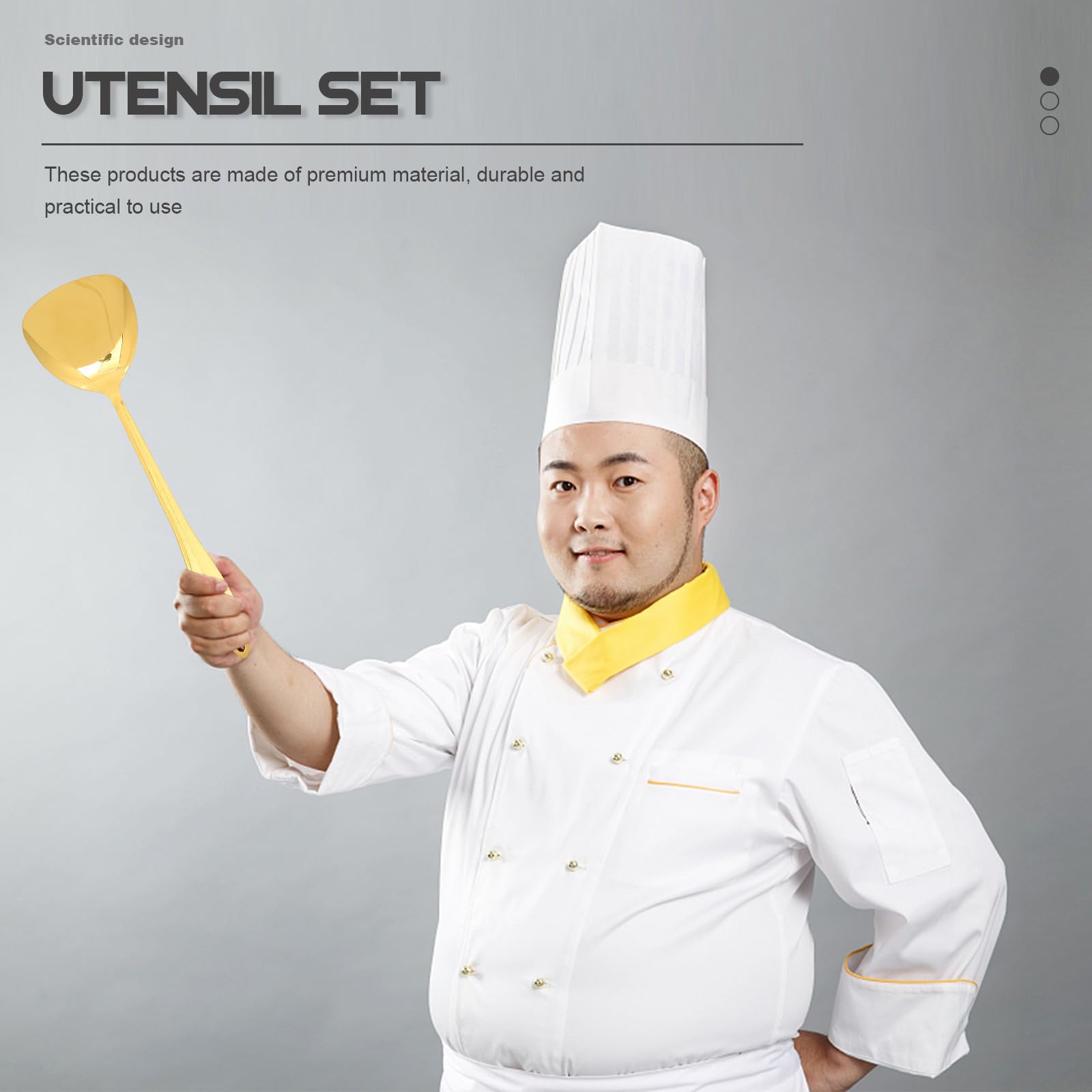 Juego de Utensilios de Cocina Kit de Espátula y Cuchara para Saltear Diseño Práctico y Agujero para Colgar de Acero Inoxidable Dorado en Cocina