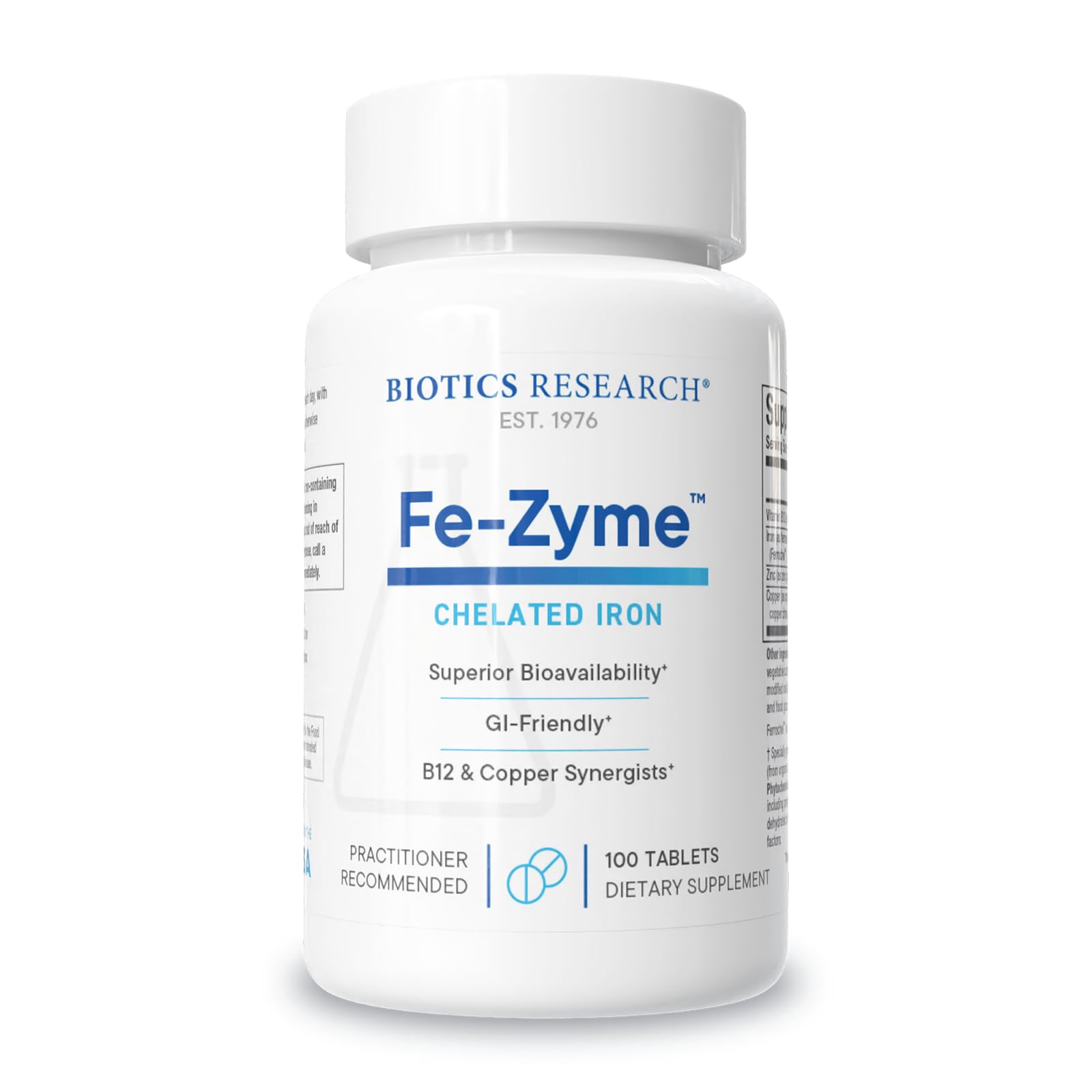 Βιοτική Έρευνα Fe-Zyme 25 Milligram σίδηρος, Προστέθηκε ψευδάργυρος και χαλκός, Υποστηρίζει κανονική παραγωγή ερυθρών κυττάρων αίματος, Υγιή επίπεδα ενέργειας 100 δισκία