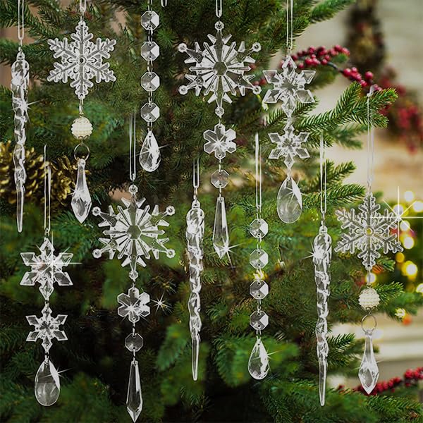 Spetsbst 19 pezzi ornamenti di cristallo decorazioni per albero di Natale, ciondoli per albero di Natale acrilici ghiaccioli fiocco di neve gocce di ghiaccio, decorazioni per albero palline di Natale