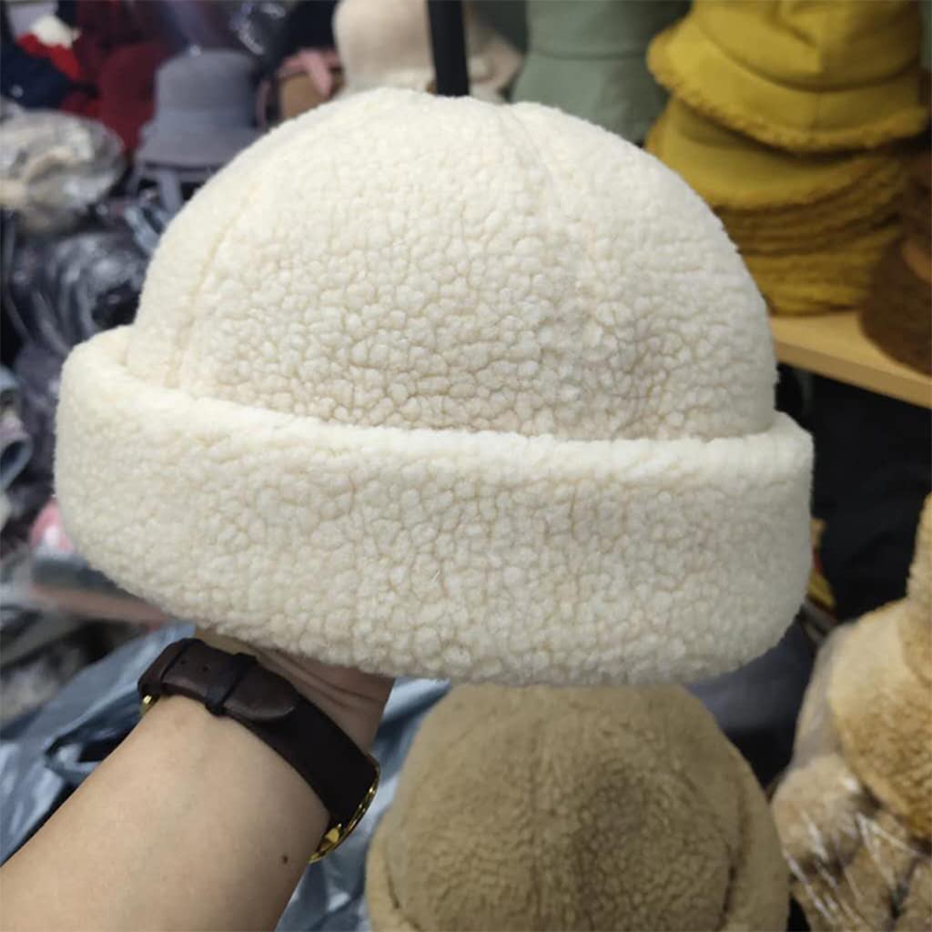 GRABAGECAN Adjustable Retro Rolled Hat Brimless Lambswool Hat Warm Trend Outdoor for Skiing Hiking Camping Beige