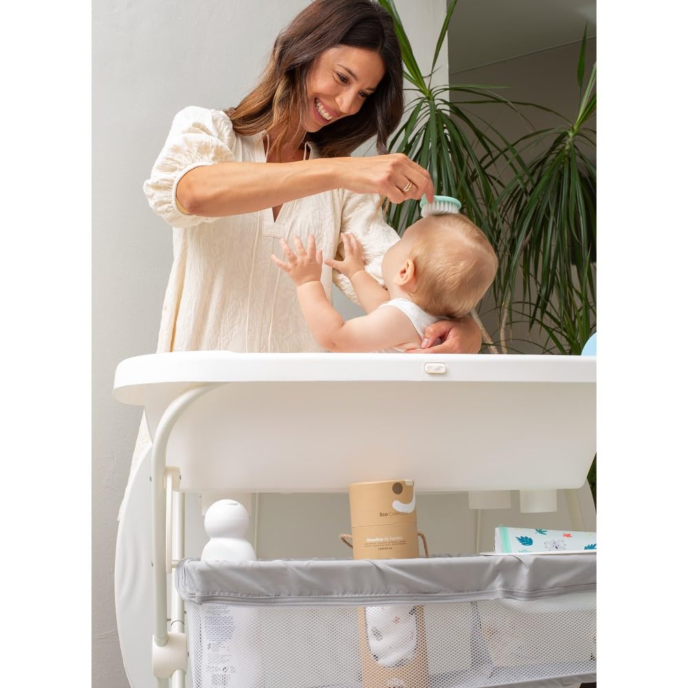 Interbaby Bañera Bebé Cambiador Plegable Patas, Ruedas, Hamaca (Dino) | Bañera con cambiador 2 en 1, hamaca anatómica extraíble, patas antideslizantes, altura ergonómica, portátil