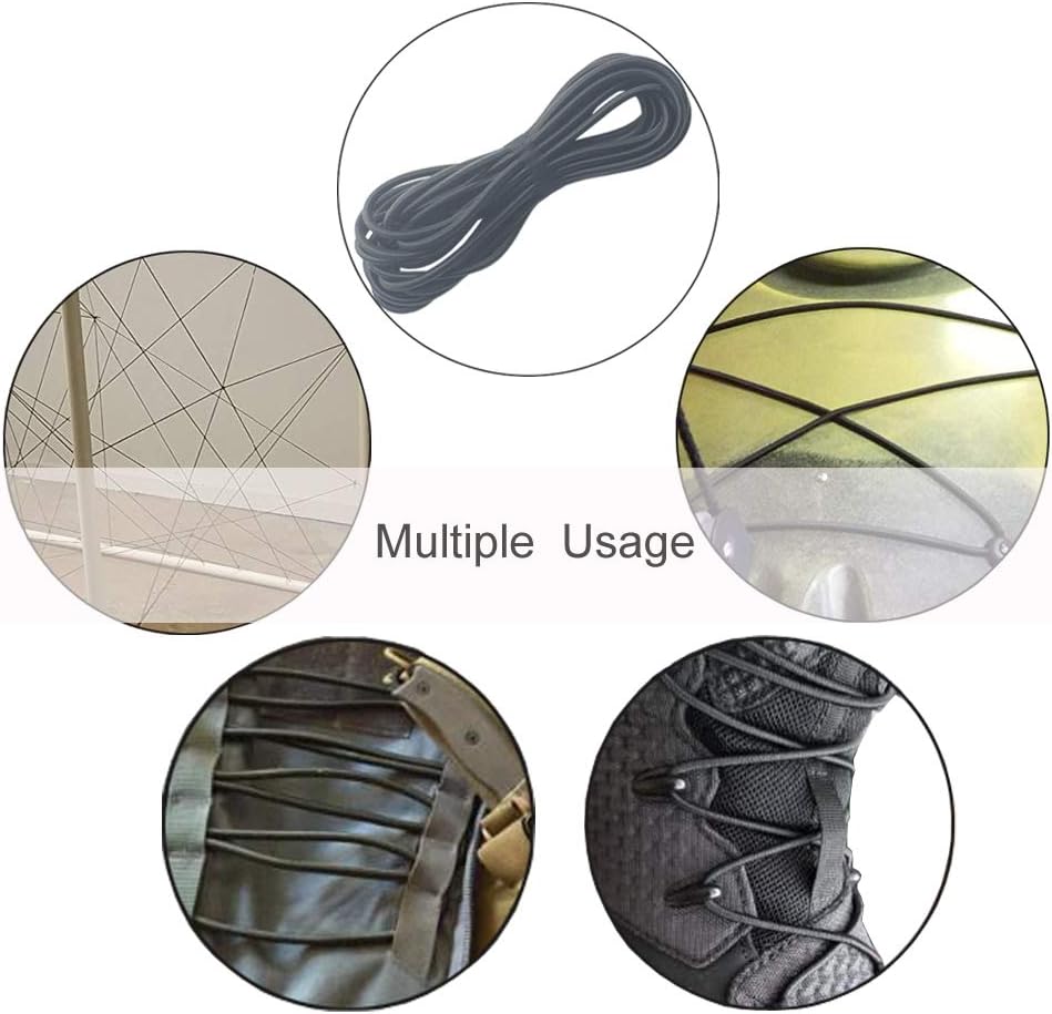 EKEV 1/4" × 25 ft Elastic Shock Cord Bungee Ropes - Black Heavy Crafting Stretch String from 10 25 50 & 100 Foot Lengths