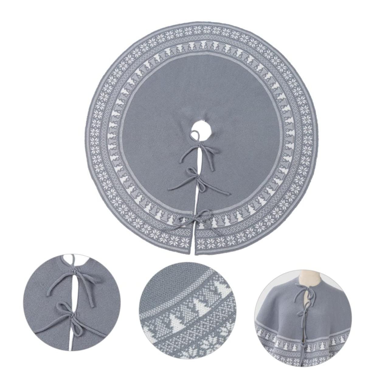 Anneome 1pezzi Grembiule Per Albero Di Natale in Maglia Gonna Per Albero Di Natale Tappeto Decorativo Natalizio Elementi Festivi Doppia Funzione Come Gonna o Scialle
