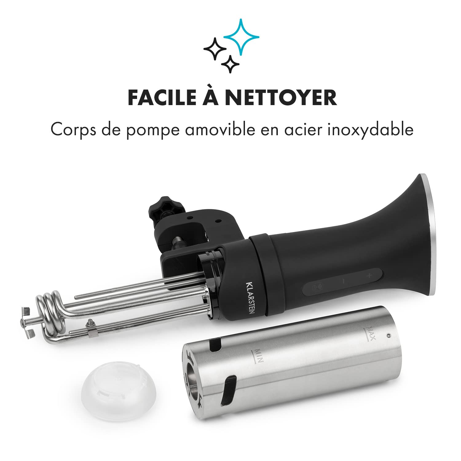 KLARSTEIN Quickstick Smart - Cooker sous vide, circulation 3D, contrôle par appli, écran tactile, températures 20-95 ° C, minuterie, 1200 W, capacité 10 à 15 L, profondeur d'immersion min 11 cm - noir