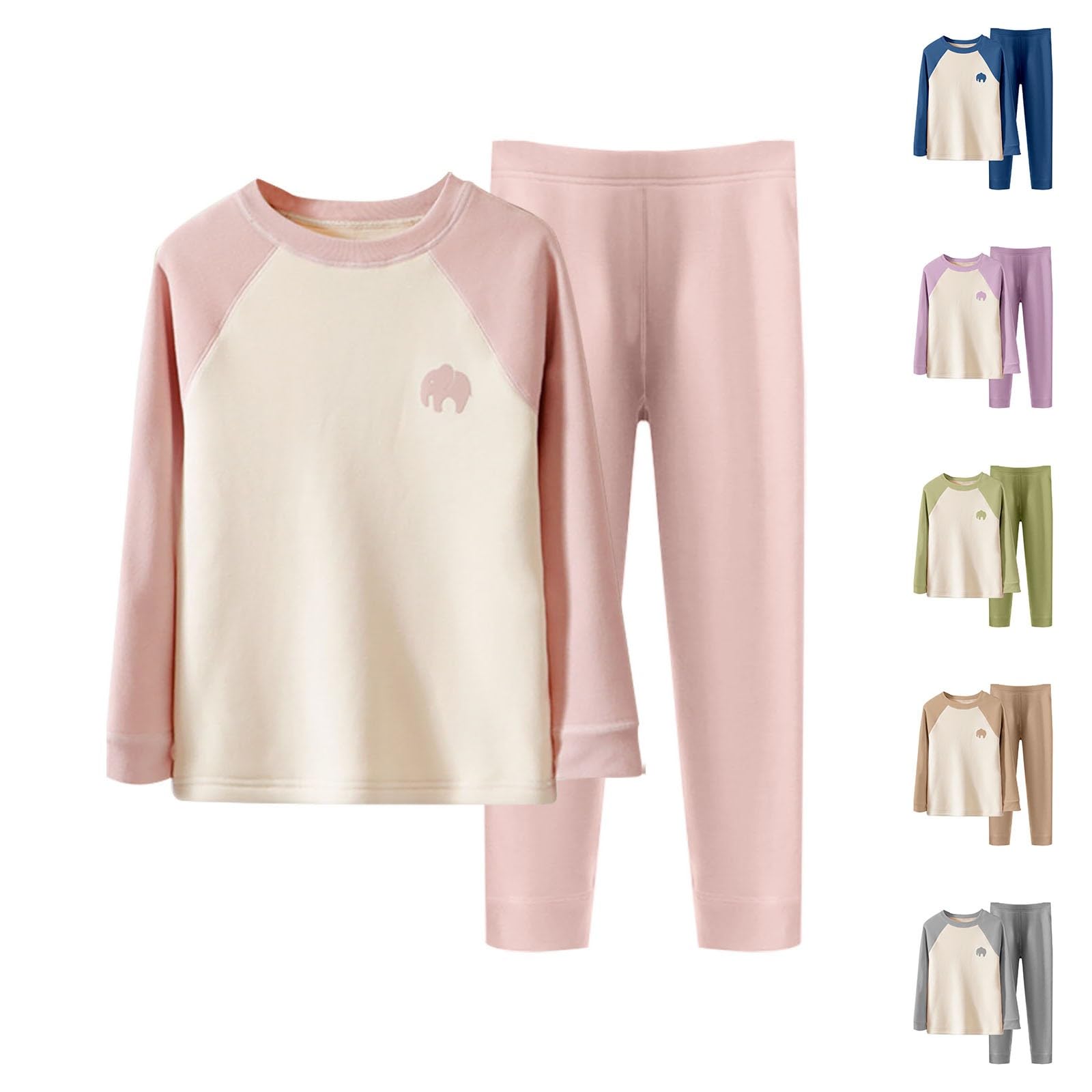 Teddyfleece Thermounterwäsche Kinder 2 Teiler Thermal Underwear Sets Gefüttert Sportunterwäsche Pullover Jogginghose Outfits Elefant Zweiteiler Thermowäsche Mädchen