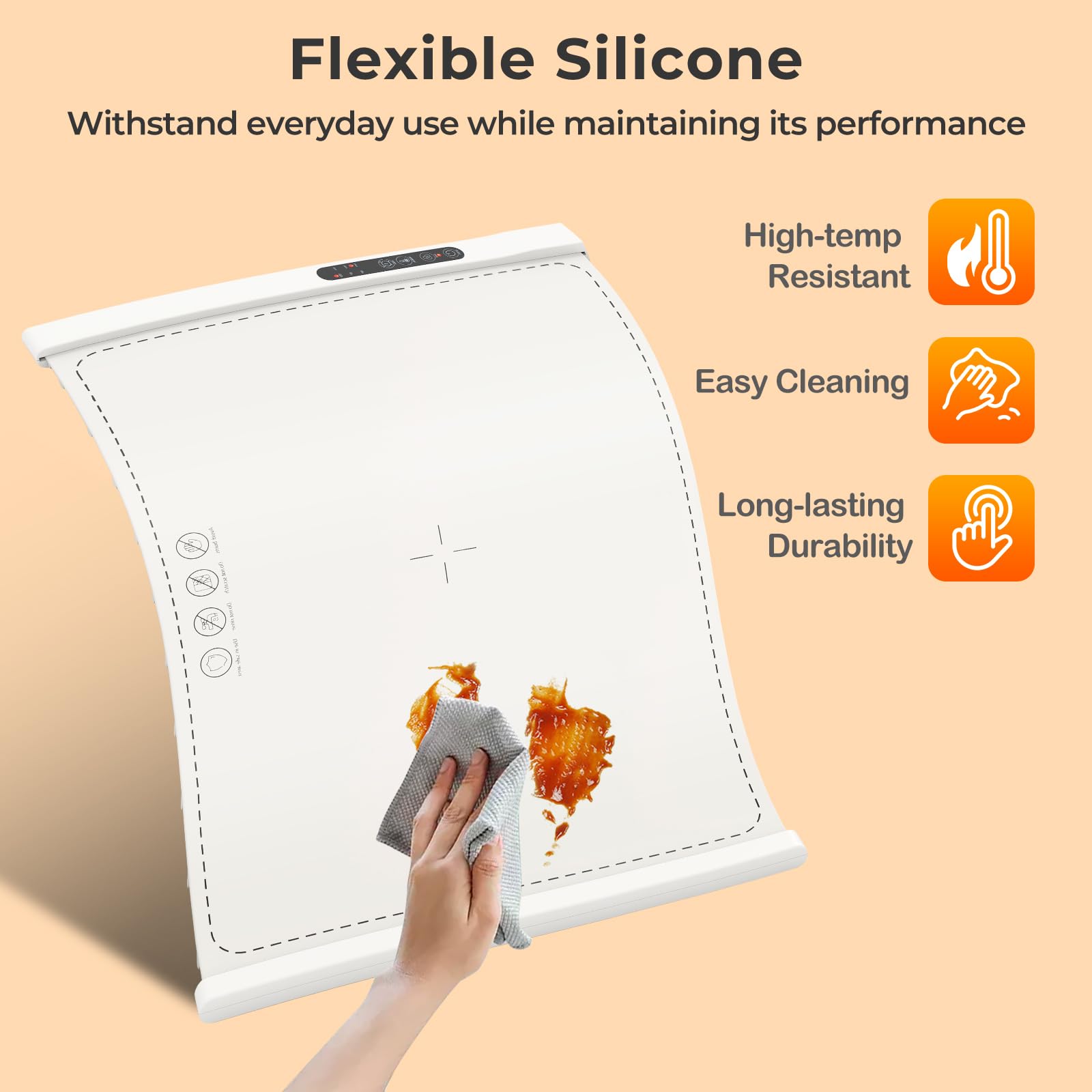 SOARS Chauffe Plat Electrique, Plaque Chauffante Electrique Pliable Portable en Silicone, Température à 6 Niveaux, Chauffage Rapide, Minuterie, pour Fêtes, Buffets, Réunion Famille (60 X 38 CM, Blanc)