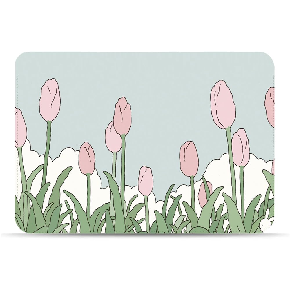 LALAPOPO Cute Tulip Laptop Sleeve Bag 13.3-14 Inch, Green Faux Leather Cover Case for Women Girls, Compatible with MacBook Air 13/MacBook Pro 13, 13inch 13.3-14 Inch