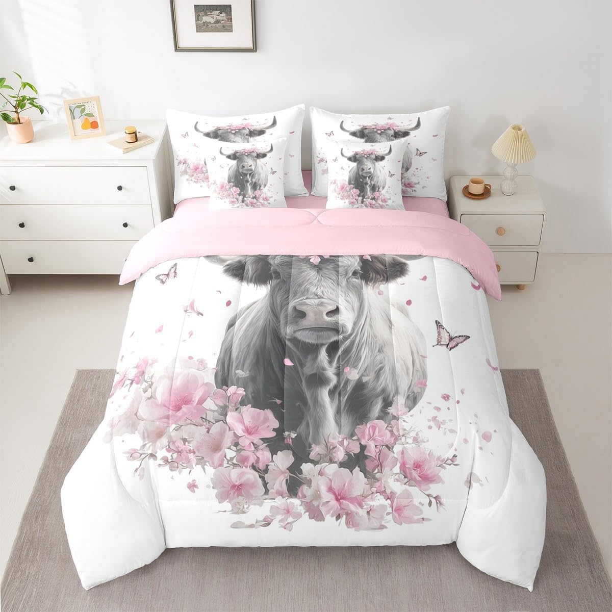 jejeloiu Western Rustic Cute Deer Queen Comforter Set with Sheets for Kids Boys Girls Deer Hunting 7 Pieces Bedding Set Country Farmhouse Bed in a Bag Foggy Mountain Room Decor Soft Lightweight
