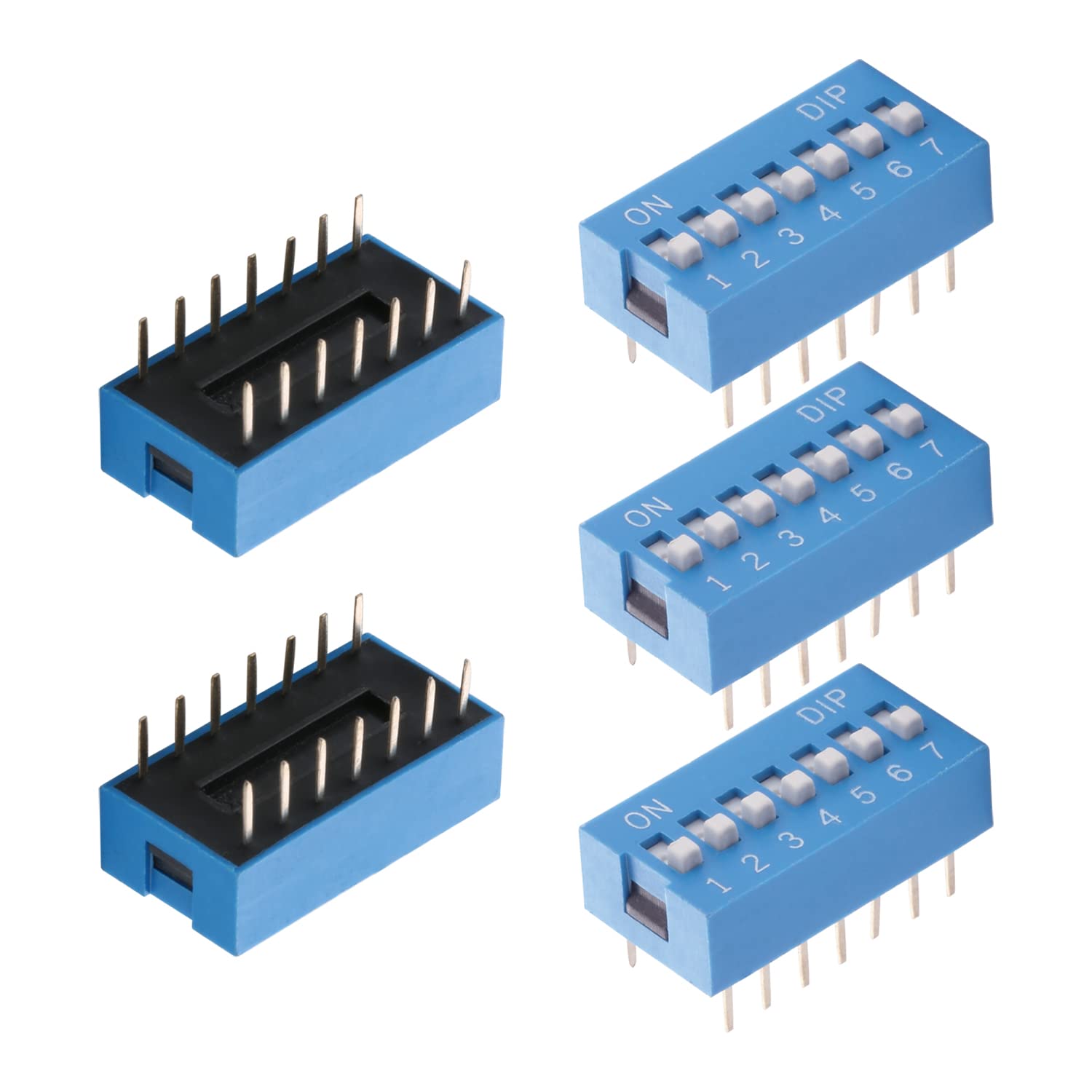 Fielect 5pcs Blue DIP Switch Horizontal Toggle 1-7 Positions 2.54mm Pitch for Circuit Breadboards PCB