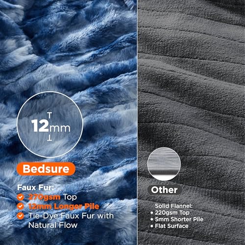 Image of Bedsure Faux Fur Electric Blanket Queen Size, Dual Control Heated Blanket Queen, Fast Heating Blanket with 10 Heating Levels & 10 Time Settings, Cozy Gifts for Women Men (84x90 inches, Denim Blue)